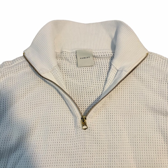 Varley Atwood Sweater Open Knit Tennis Preppy Quarter Zip White Small - Picture 4 of 7